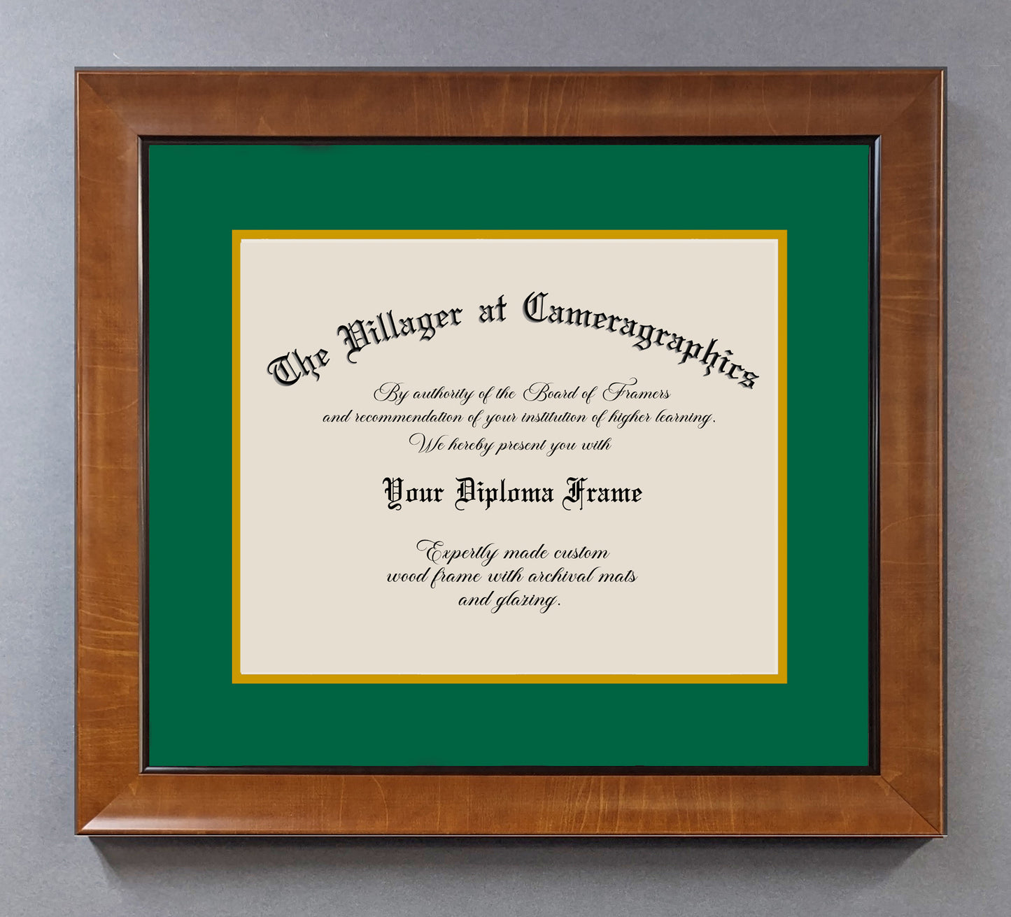 Custom Diploma Frame, Pecan Wooden Frame with archival double mat