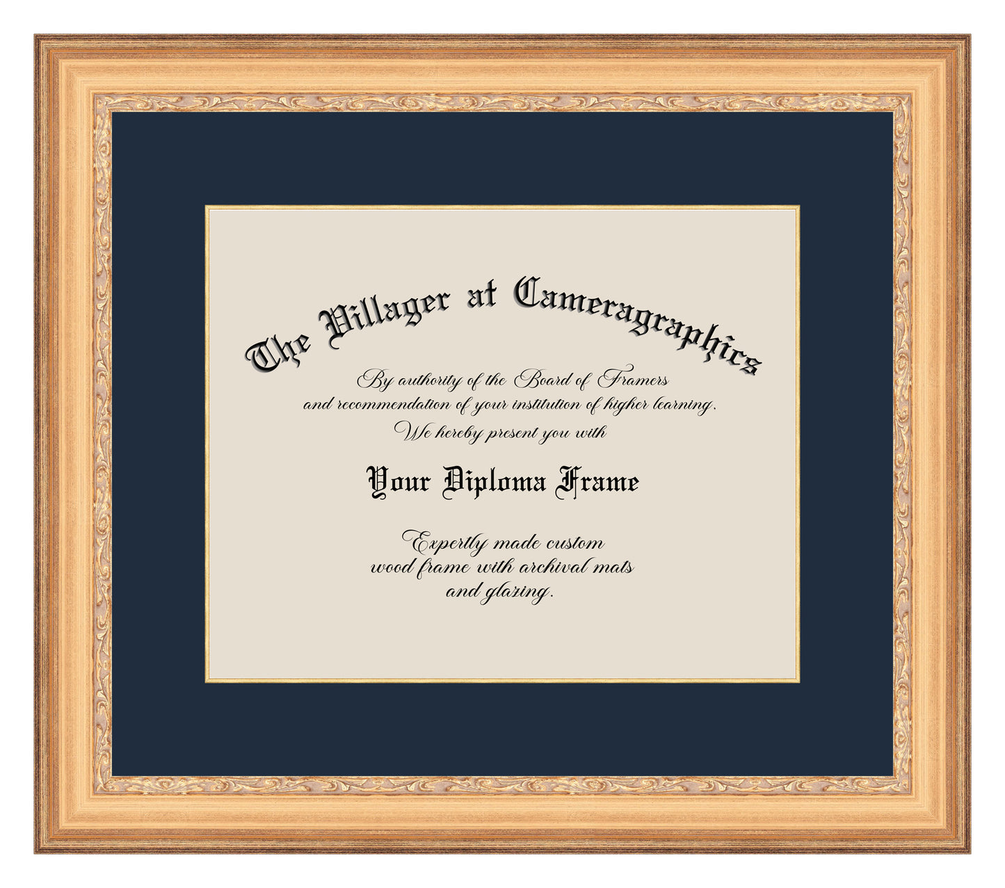 Custom Diploma Frame, Gold Leaf Wooden Frame with archival mat and gold leaf filet liner