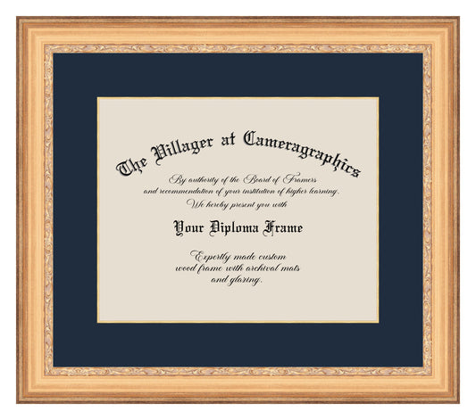 Custom Diploma Frame, Gold Leaf Wooden Frame with archival mat and gold leaf filet liner