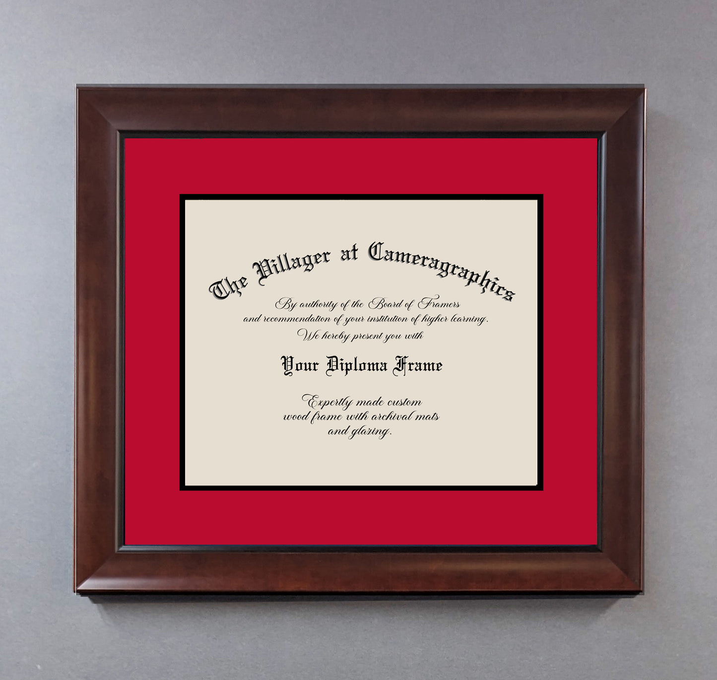 Custom Diploma Frame, Walnut wooden frame with Archival double mat