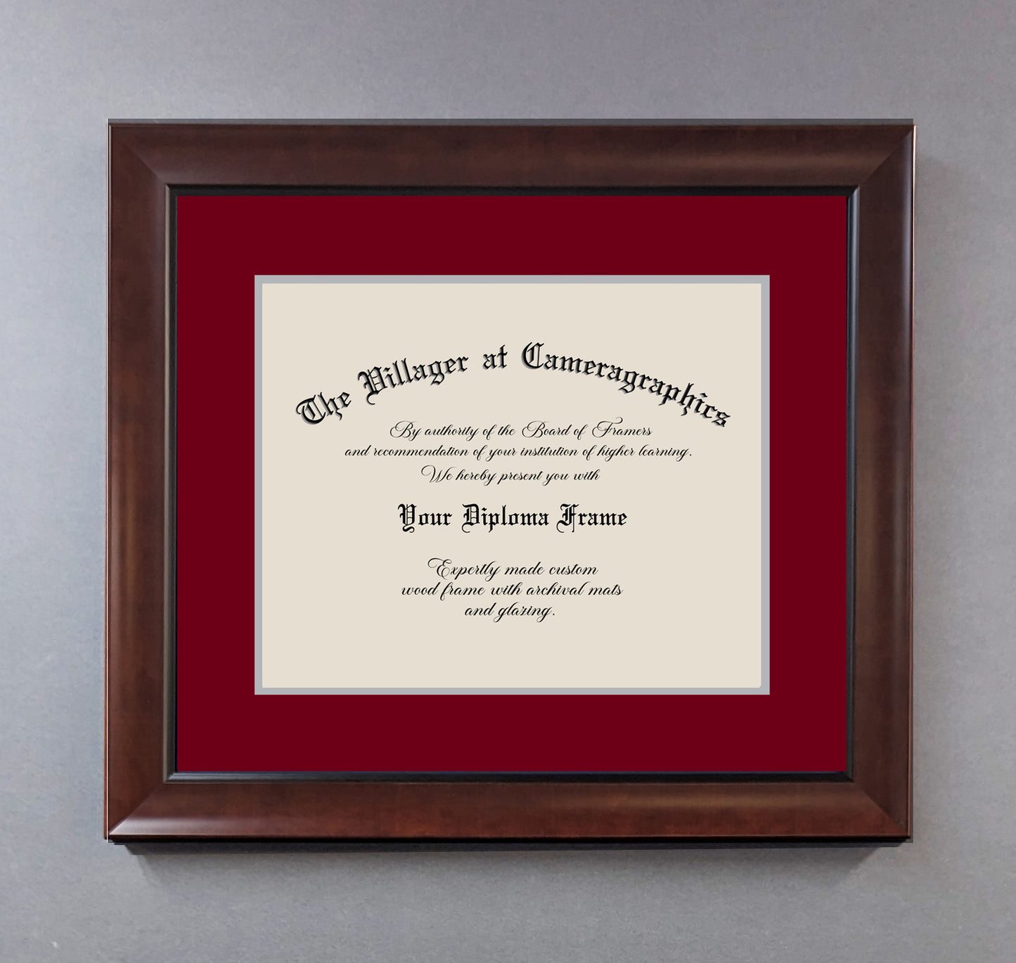 Custom Diploma Frame, Walnut wooden frame with Archival double mat