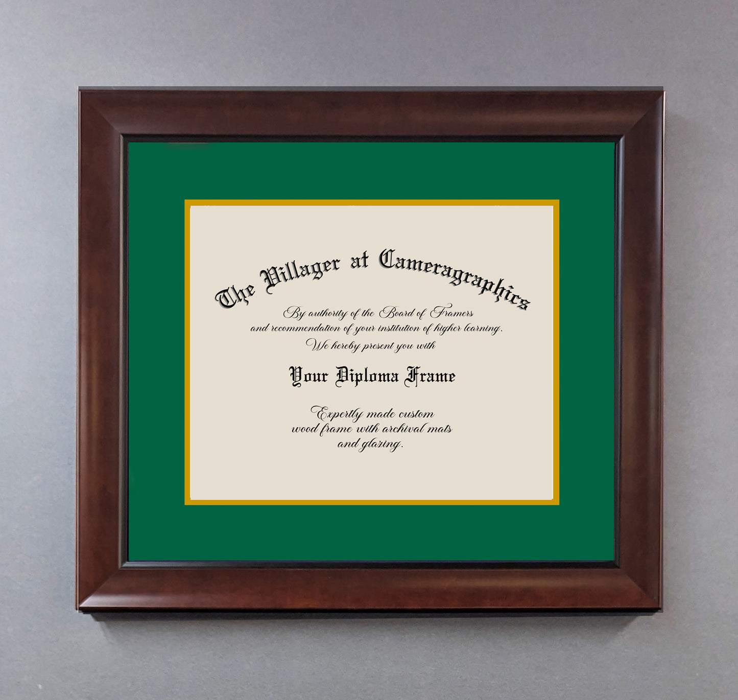 Custom Diploma Frame, Walnut wooden frame with Archival double mat