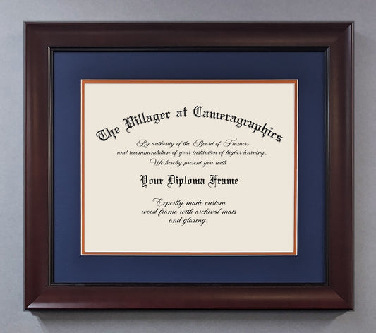 Custom Diploma Frame, Mahogany Wooden Frame with archival double mat