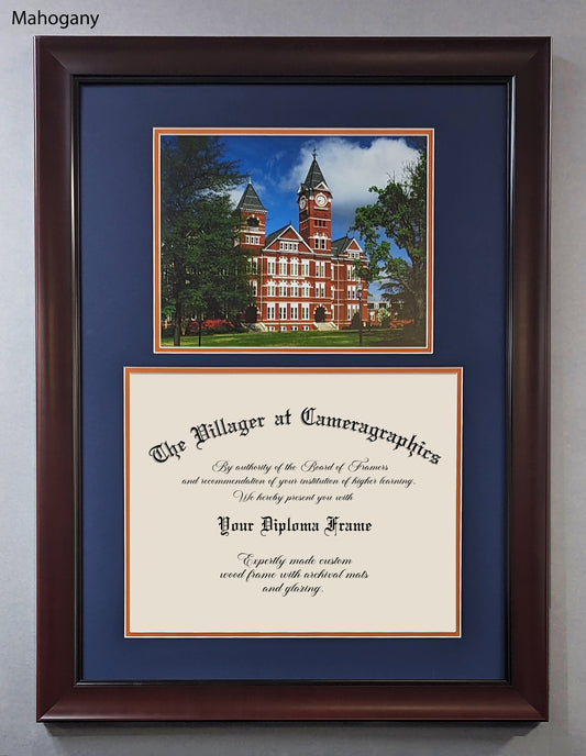 Custom Diploma Frame in Mahogany with Picture & Archival Mat