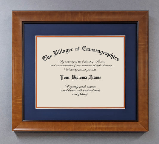 Custom Diploma Frame, Pecan Wooden Frame with archival double mat