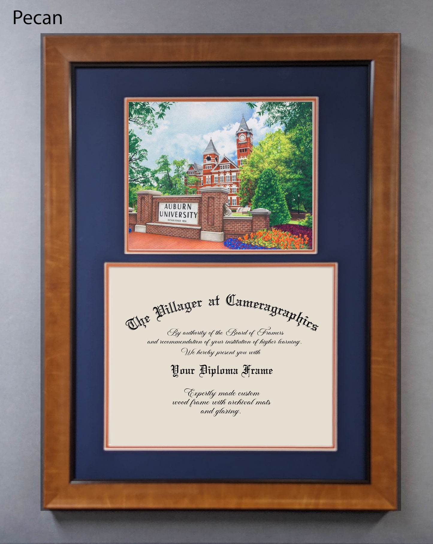 Custom Diploma Frame in Pecan with Picture & Archival Mat