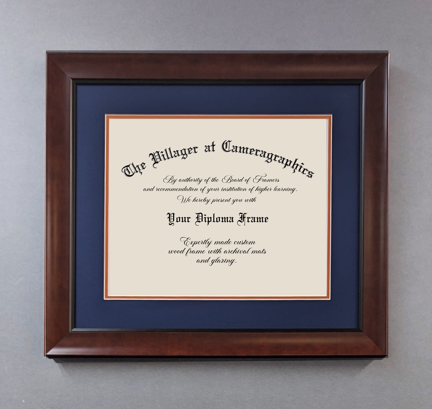 Custom Diploma Frame, Walnut wooden frame with Archival double mat – Auburn Diploma Framing and ...