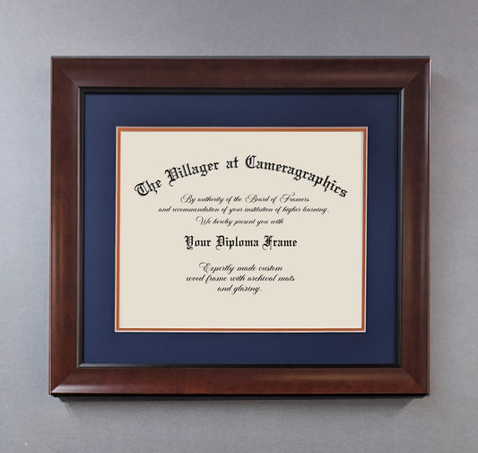 Custom Diploma Frame, Walnut wooden frame with Archival double mat